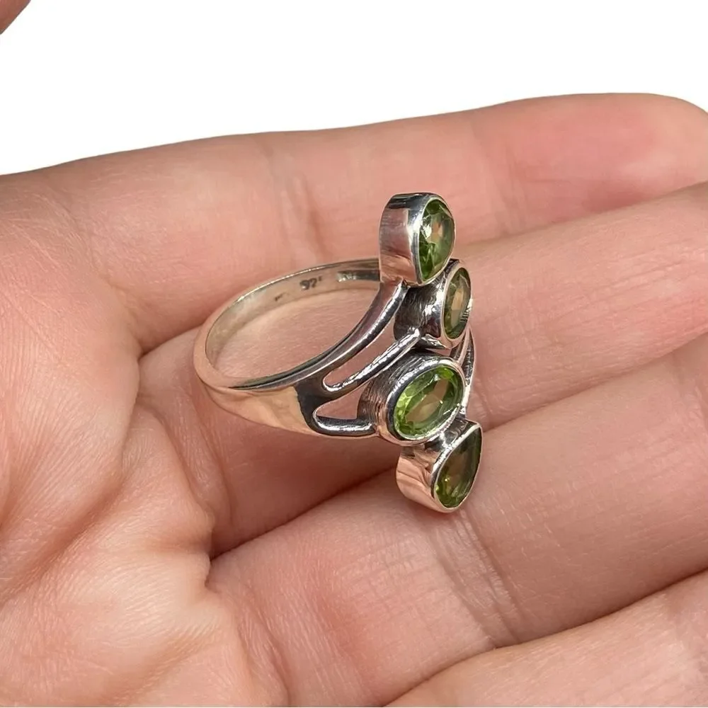 Peridot Ring Solid Sterling Silver 925 Size 7 Multi Stone Green Gemstone